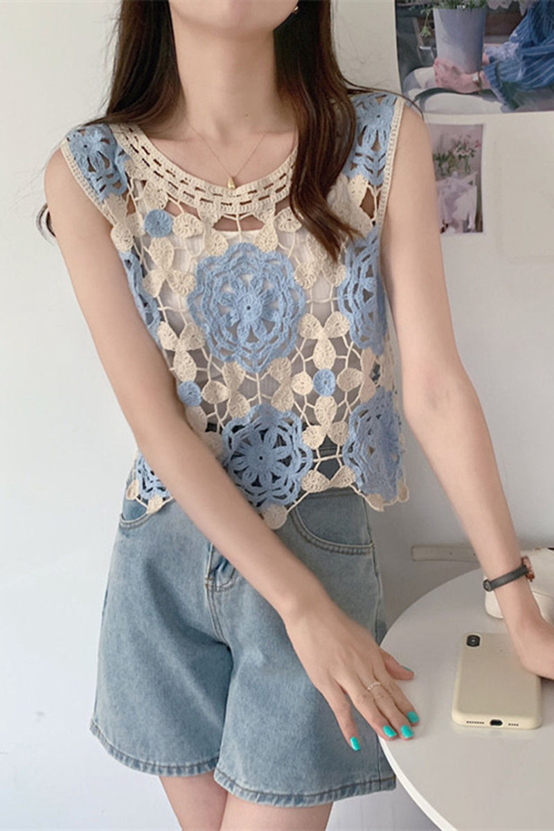 Floral Crochet Sleeveless Knit Vest