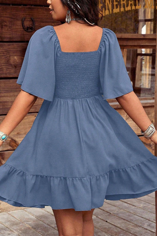 Printed Buckle Neck Flowy Dress