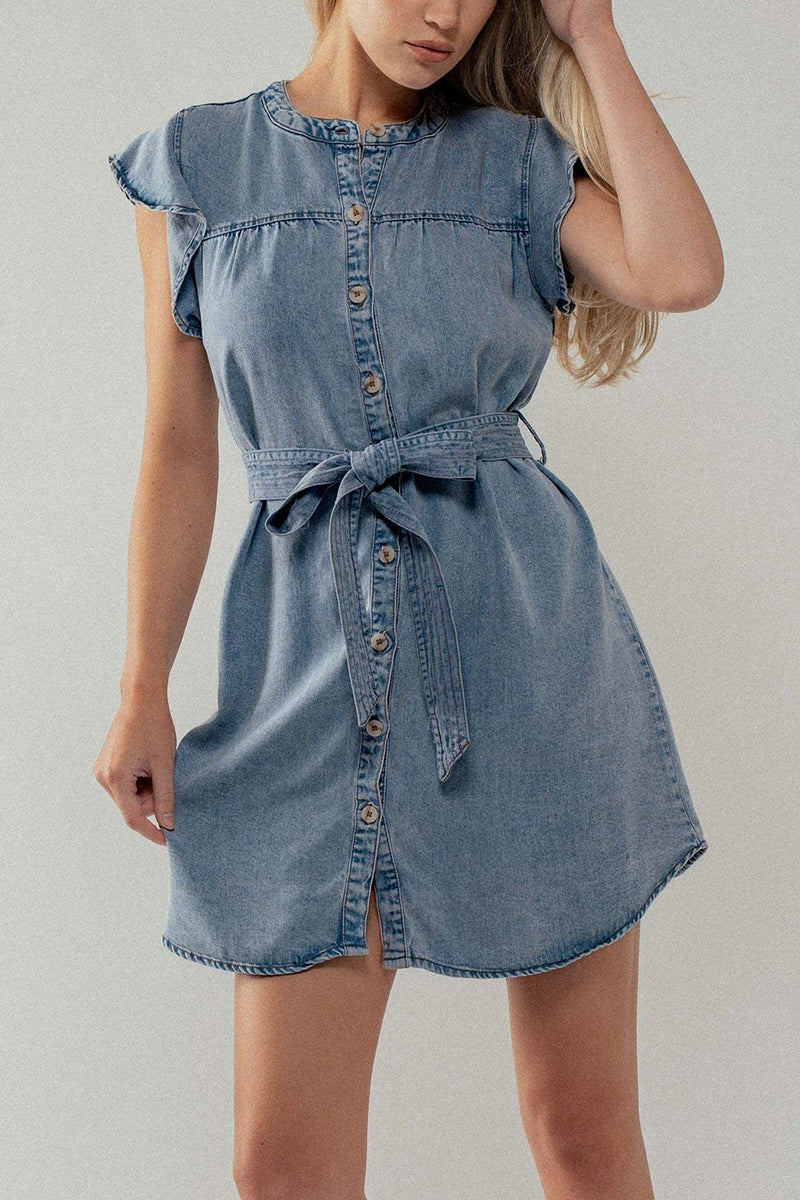 Ruffled Button-Up Denim Dress