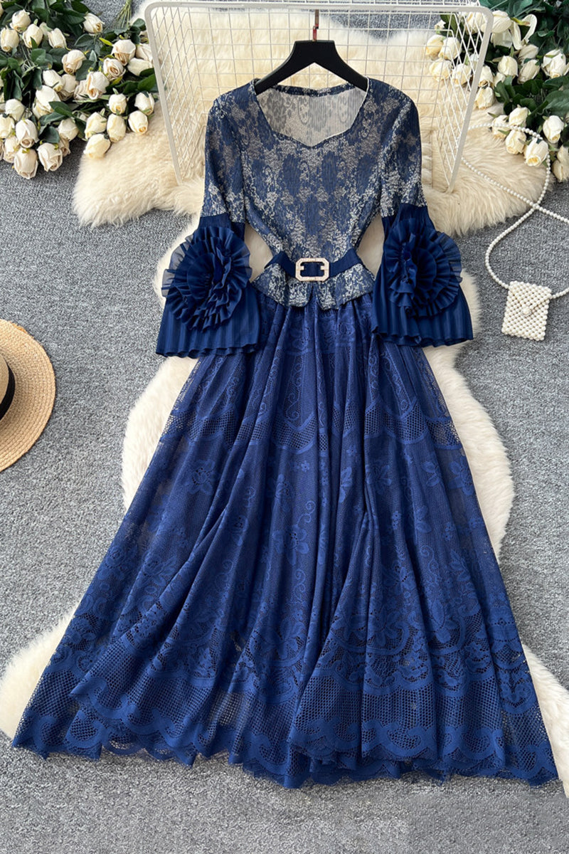 Elegant Petal Sleeve Casual Dress