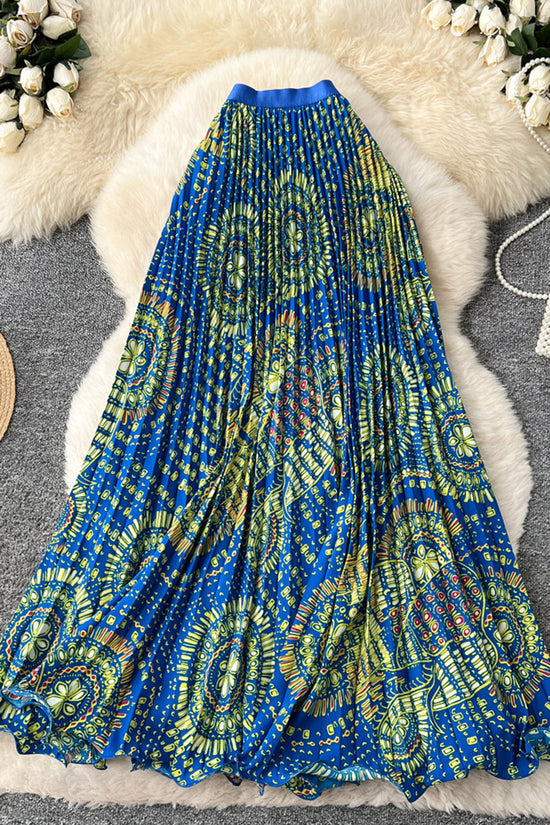 Vibrant Patterned Pleated Midi Skirt