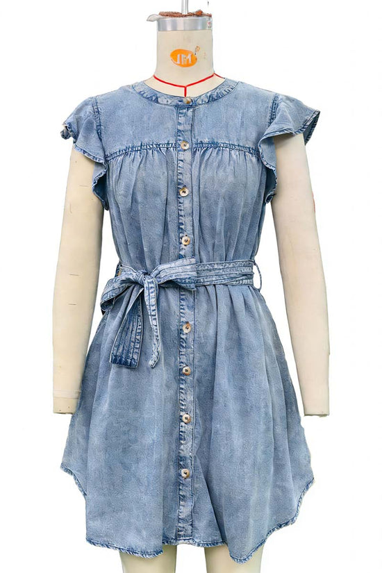 Ruffled Button-Up Denim Dress