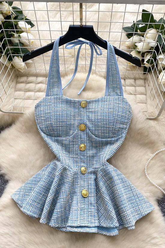 Buttoned Peplum Halter Top
