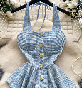 Buttoned Peplum Halter Top