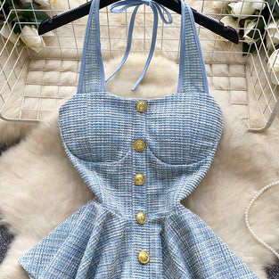 Buttoned Peplum Halter Top