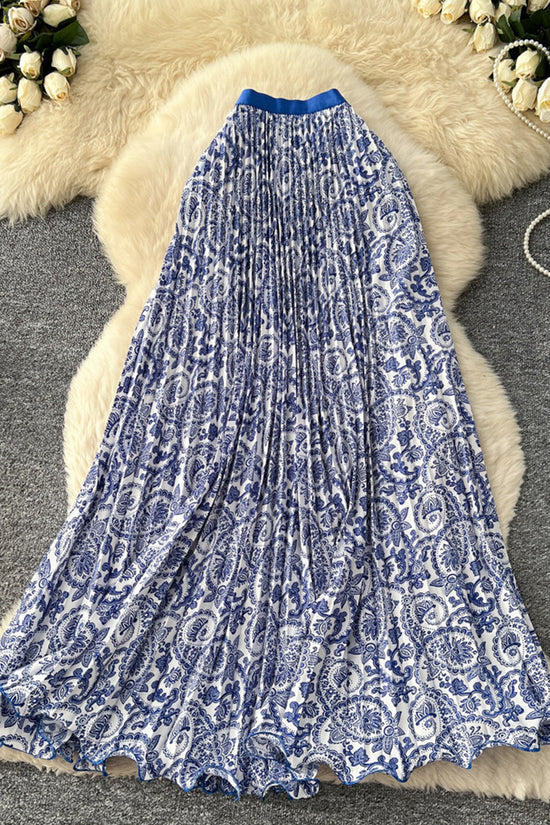 Paisley Pleated Midi Skirt