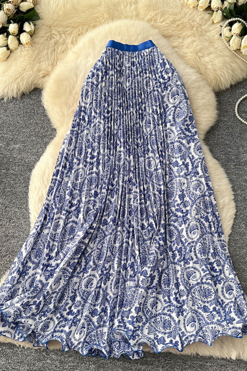 Paisley Pleated Midi Skirt