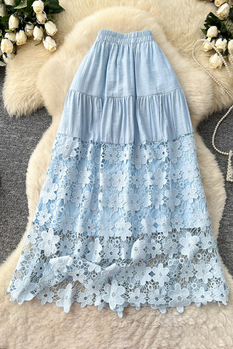 Floral Lace Tiered Midi Skirt