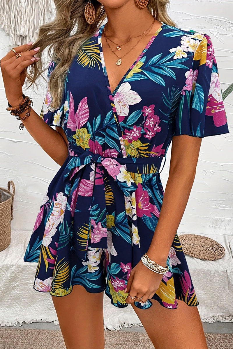 Floral Wrap V-Neck Short Casual Dress