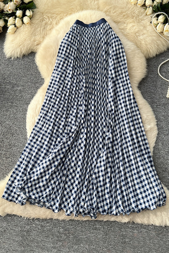 Gingham Pleated Midi Skirt