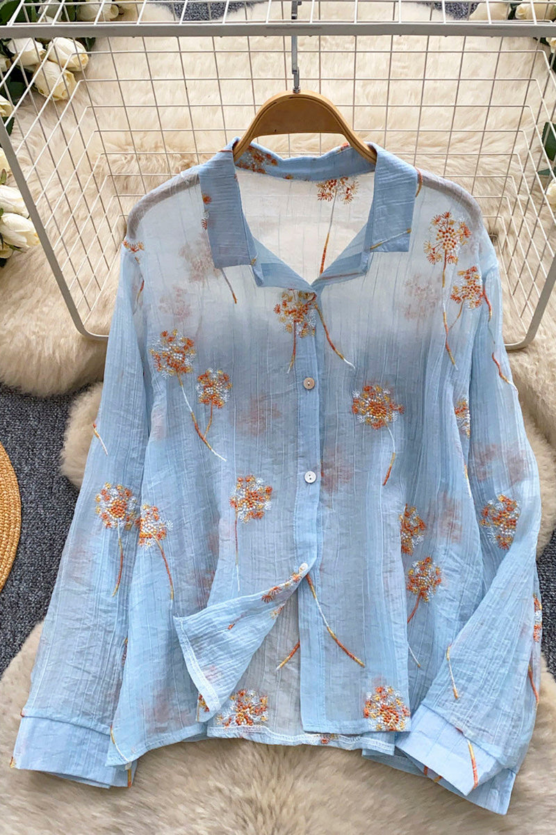 Floral Button-Up Sheer Blouse
