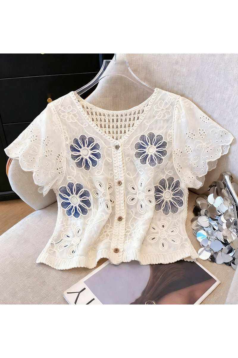 Floral Buttoned Blouse with Intricate Patterns