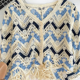 Cropped Lace Cardigan with Tassels