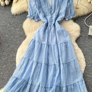 Effortless Tiered Button-Detail Dress