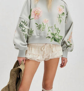 Floral Patterned Oversized Sweatshirt