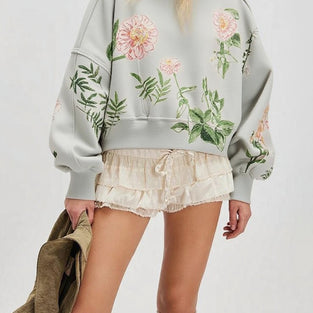Floral Patterned Oversized Sweatshirt
