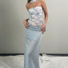 Off Shoulder Gradient Mesh Maxi Dress