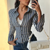 Striped Button-Up Fitted Blouse