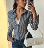 Striped Button-Up Fitted Blouse