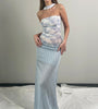 Off Shoulder Gradient Mesh Maxi Dress