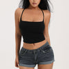 Rolled Hem Fitted Denim Shorts