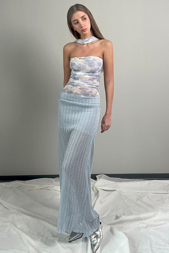 Off Shoulder Gradient Mesh Maxi Dress