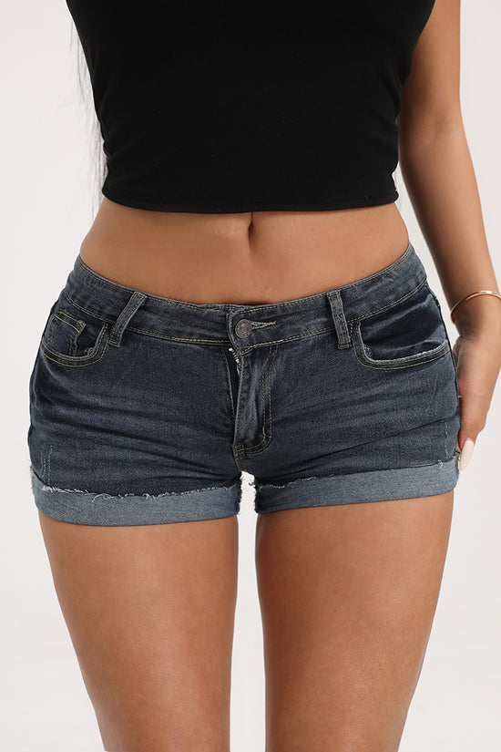 Rolled Hem Fitted Denim Shorts