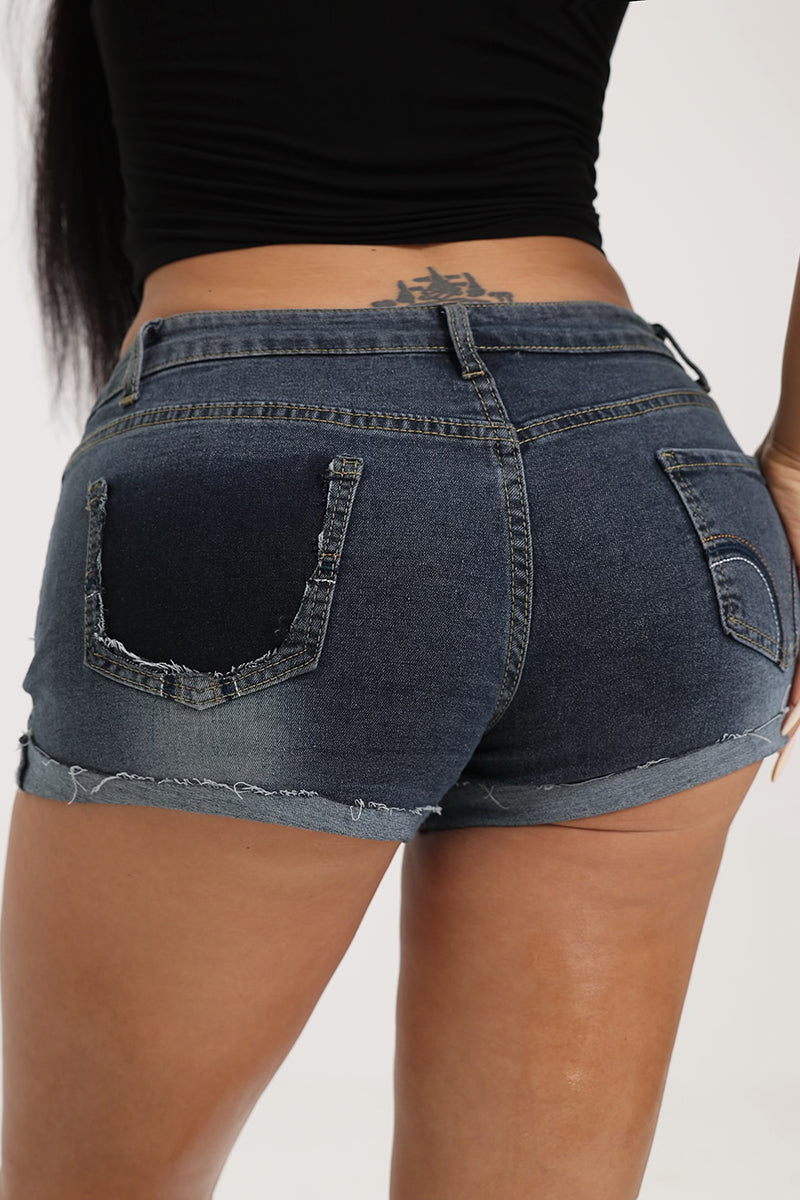 Rolled Hem Fitted Denim Shorts