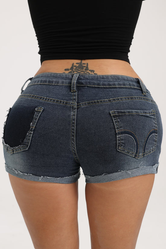 Rolled Hem Fitted Denim Shorts