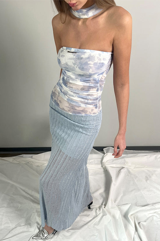 Off Shoulder Gradient Mesh Maxi Dress