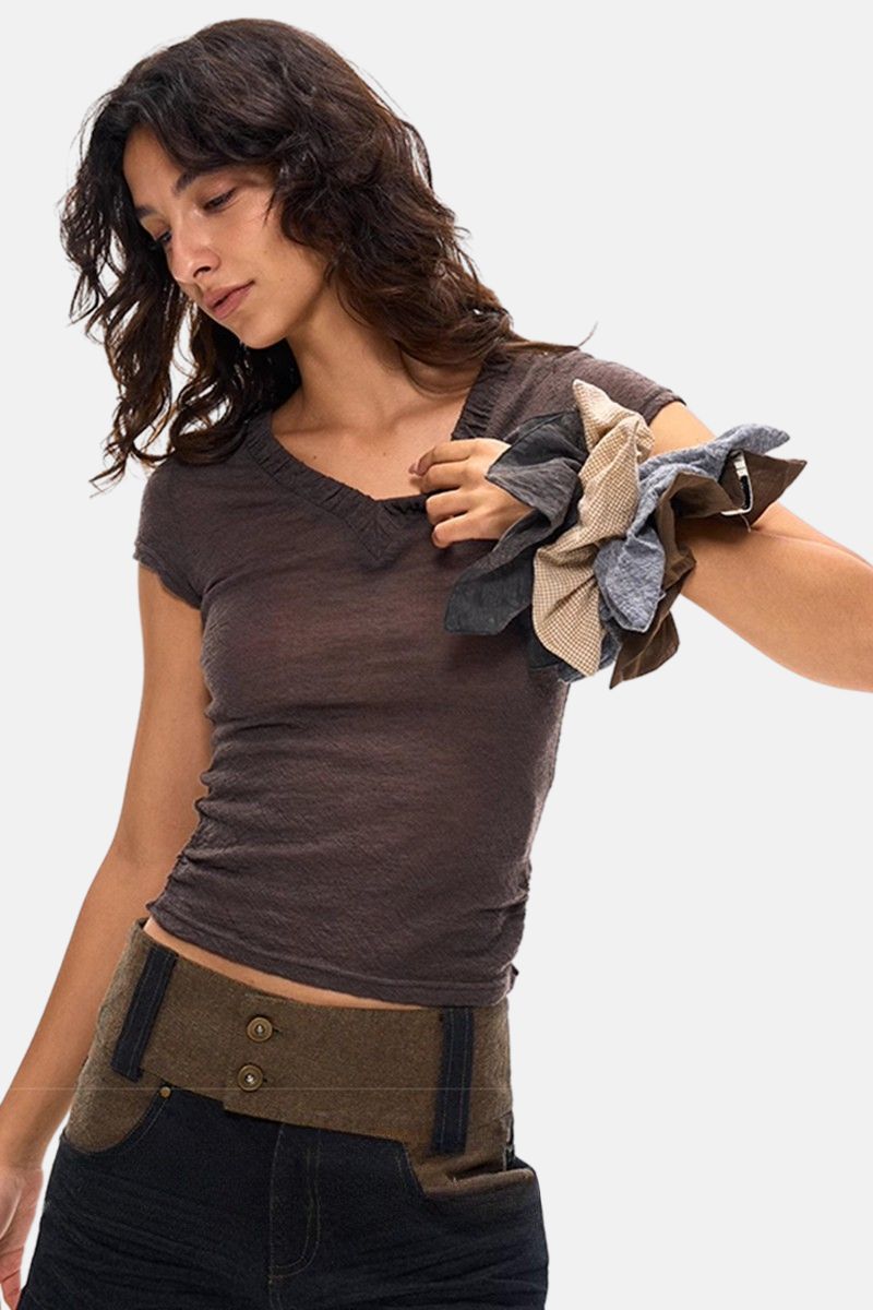 Cropped V-Neck Short Sleeve Tee