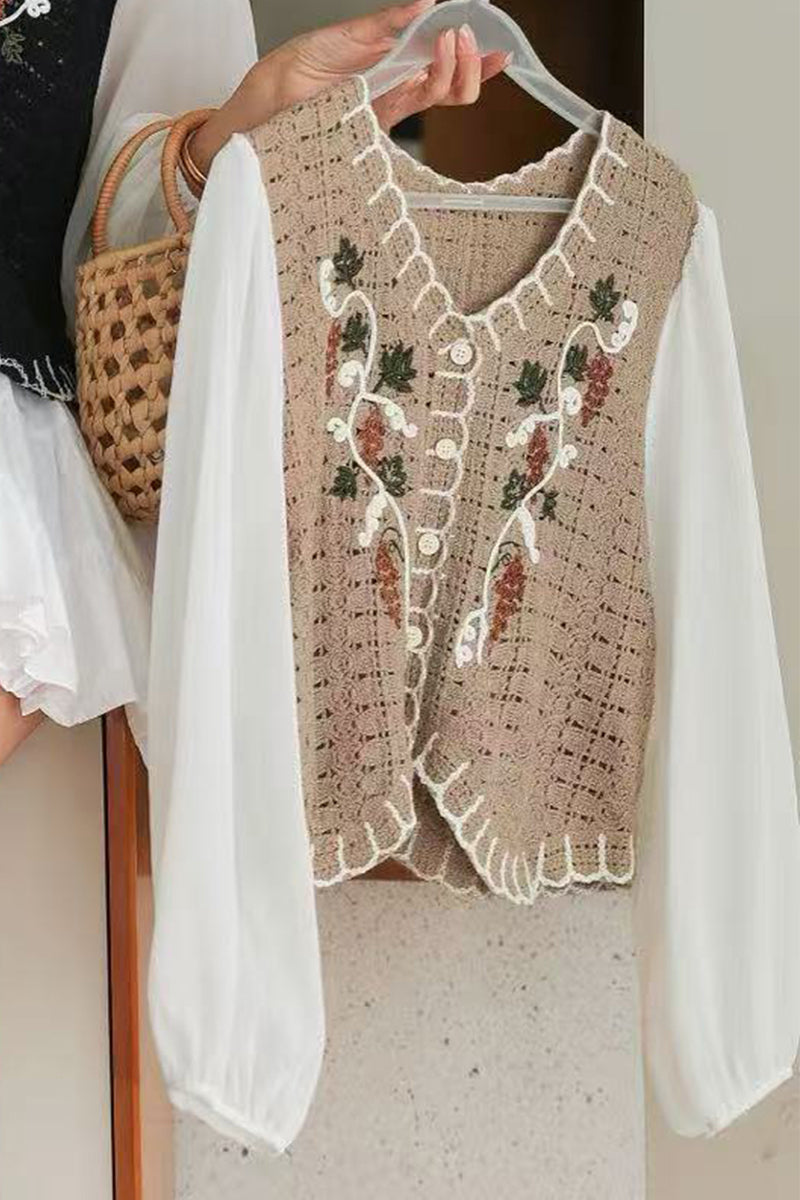 Vintage Floral V Neck Layered Blouse