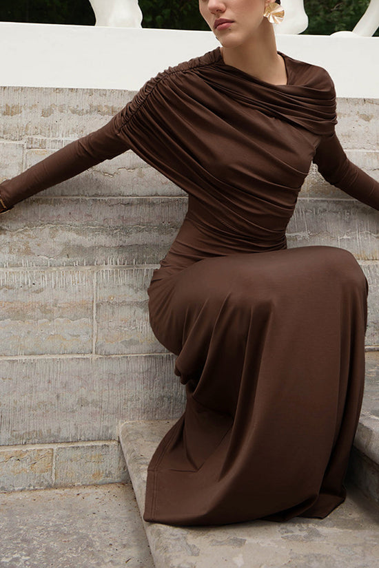 Draped Long Sleeve Casual Dress