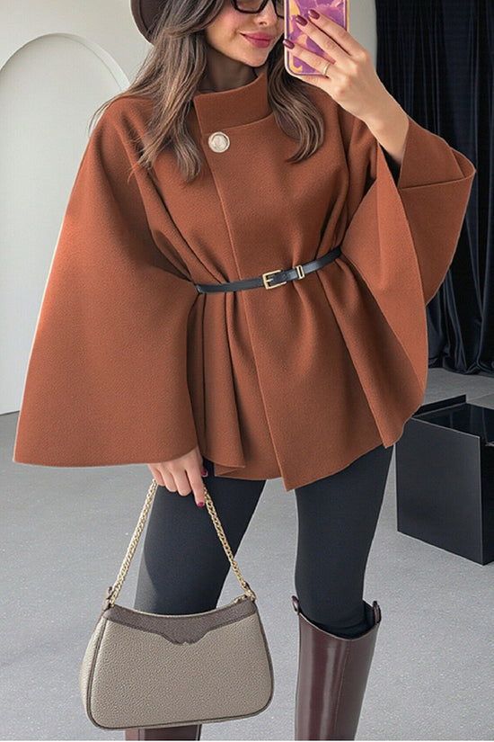 Elegant Belted Cape with Button Detail