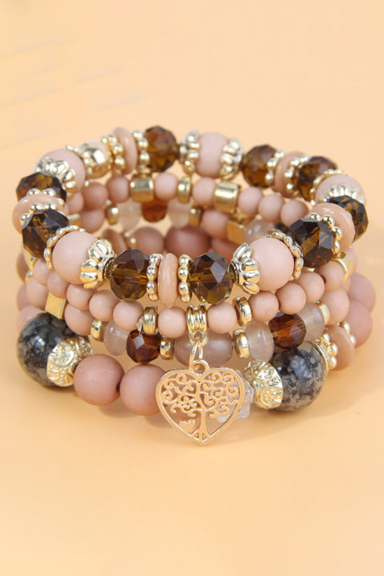 Heart Charm Beaded Bracelet Set