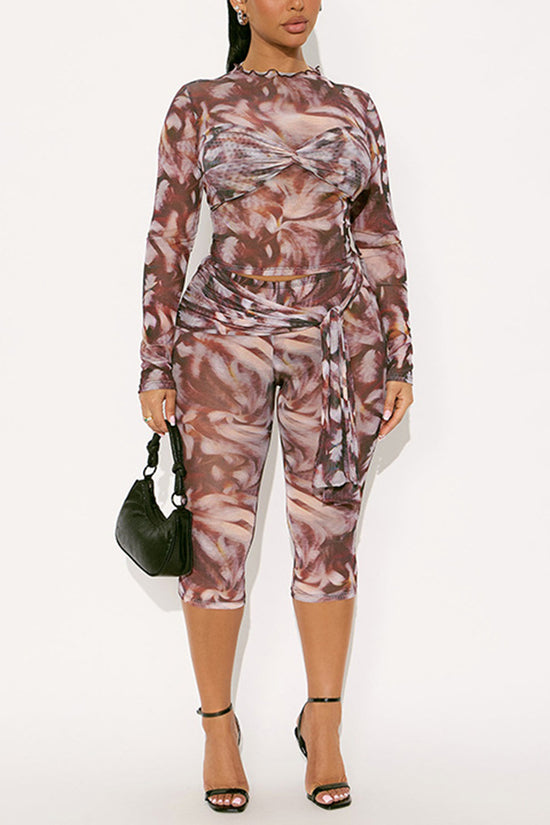 Stylish Tie Waist Cropped Pants Set