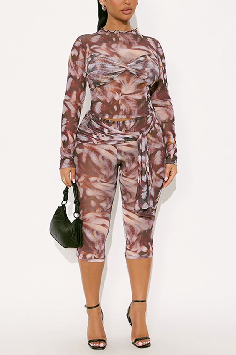 Stylish Tie Waist Cropped Pants Set
