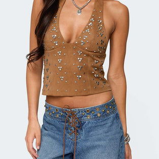 Studded Halter Neck Crop Top
