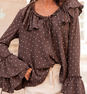 Ruffle Tie-Neck Polka Dot Blouse