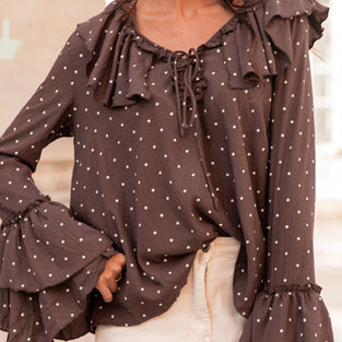 Ruffle Tie-Neck Polka Dot Blouse