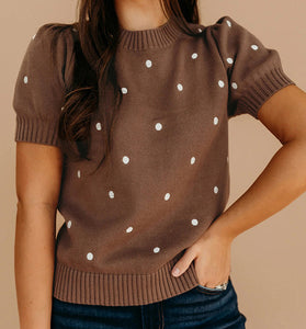 Polka Dot Short Sleeve Sweater