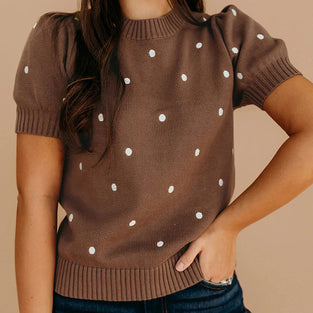 Polka Dot Short Sleeve Sweater
