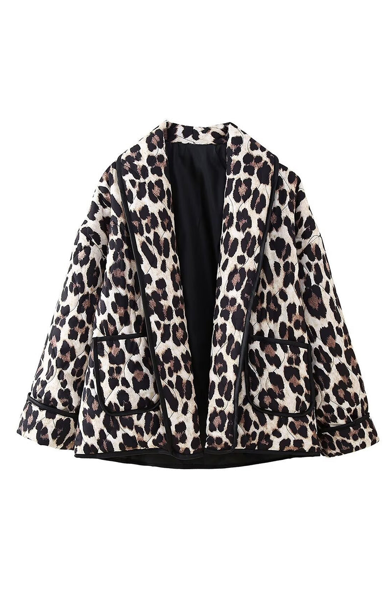 Leopard Print Open-Front Jacket