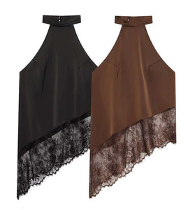 Asymmetric Lace Halter Neck Top