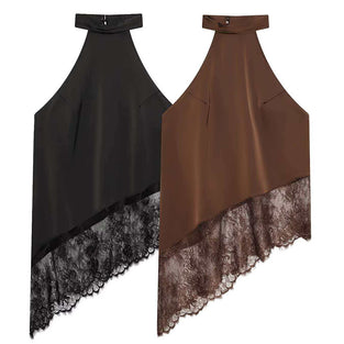 Asymmetric Lace Halter Neck Top
