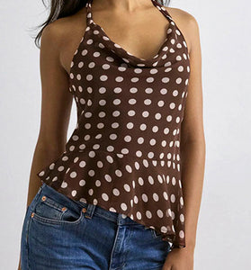 Polka Dot Halter Peplum Tank Top