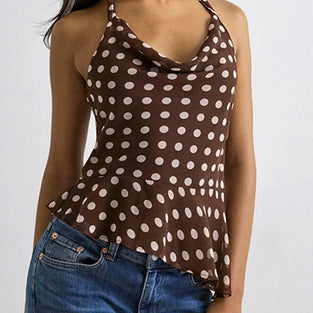 Polka Dot Halter Peplum Tank Top