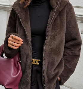 Plush Hooded Bodycon Coat
