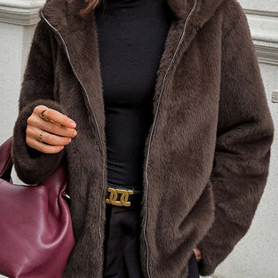 Plush Hooded Bodycon Coat