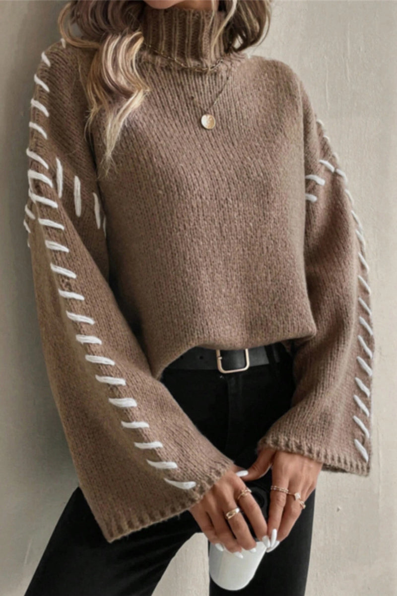Mock Neck Stitch Detail Sweater